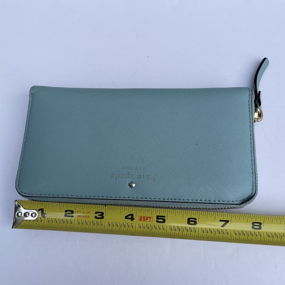 Kate Spade Wallet Light Blue 8''x4''x1'' Blue Cow Leather Zip Around‎ Logo boho - Picture 4 of 14